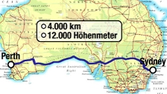 Grafik zeigt die geplante Route von Perth nach Sydney