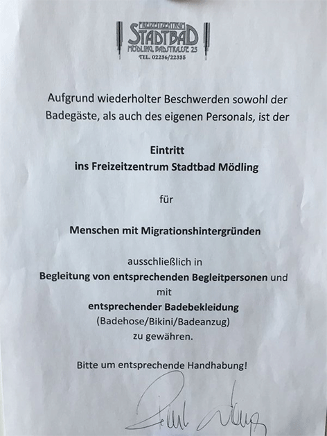 Plakat Verbot Stadtbad Mödling