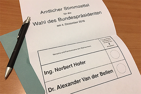 Amtlicher Stimmzettel für die Wahl am 4. Dezember 2016